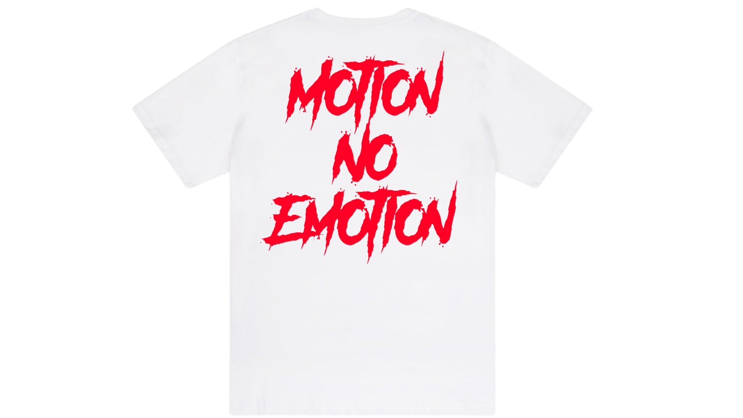 Motion No Emotion Tee (White & Red)