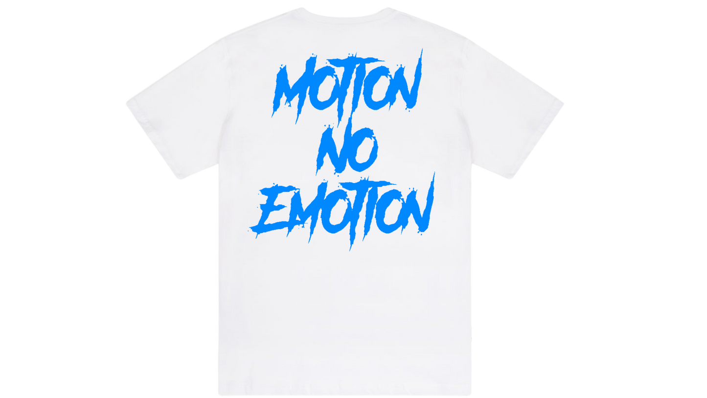 Motion No Emotion Tee (White & Blue)